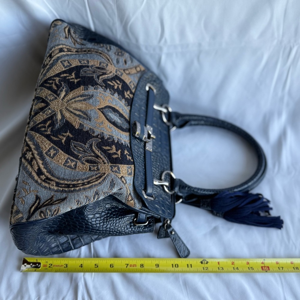 NWOT SHARIF 1827 Blue Tapestry Tote Satchel Handbag Croc Embossed Vintage - Picture 4 of 16